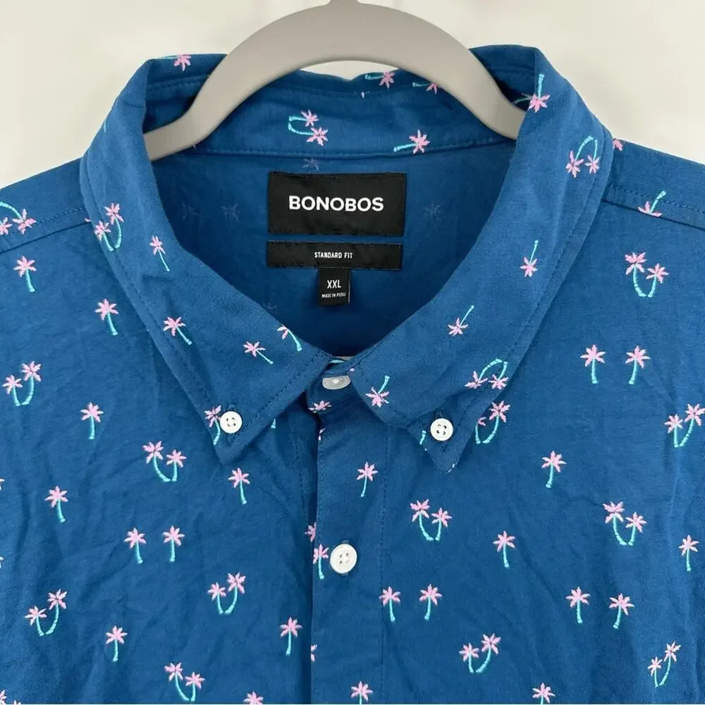 Bonobos Riviera Palm Print Button Down Shirt in blue Size XXL